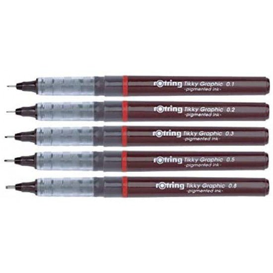 Rotring Tikky Graphic Fineliner- 5 Pen Set - SCOOBOO - ROTRING - GRPAHIC - 5PC SET - Fineliner