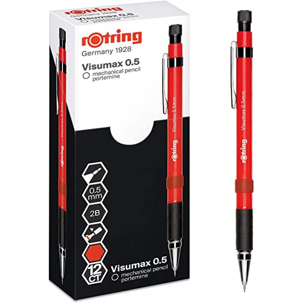 Rotring Visumax 0.5mm Mechanical Pencil, 2B Lead, Red Barrel Pack of