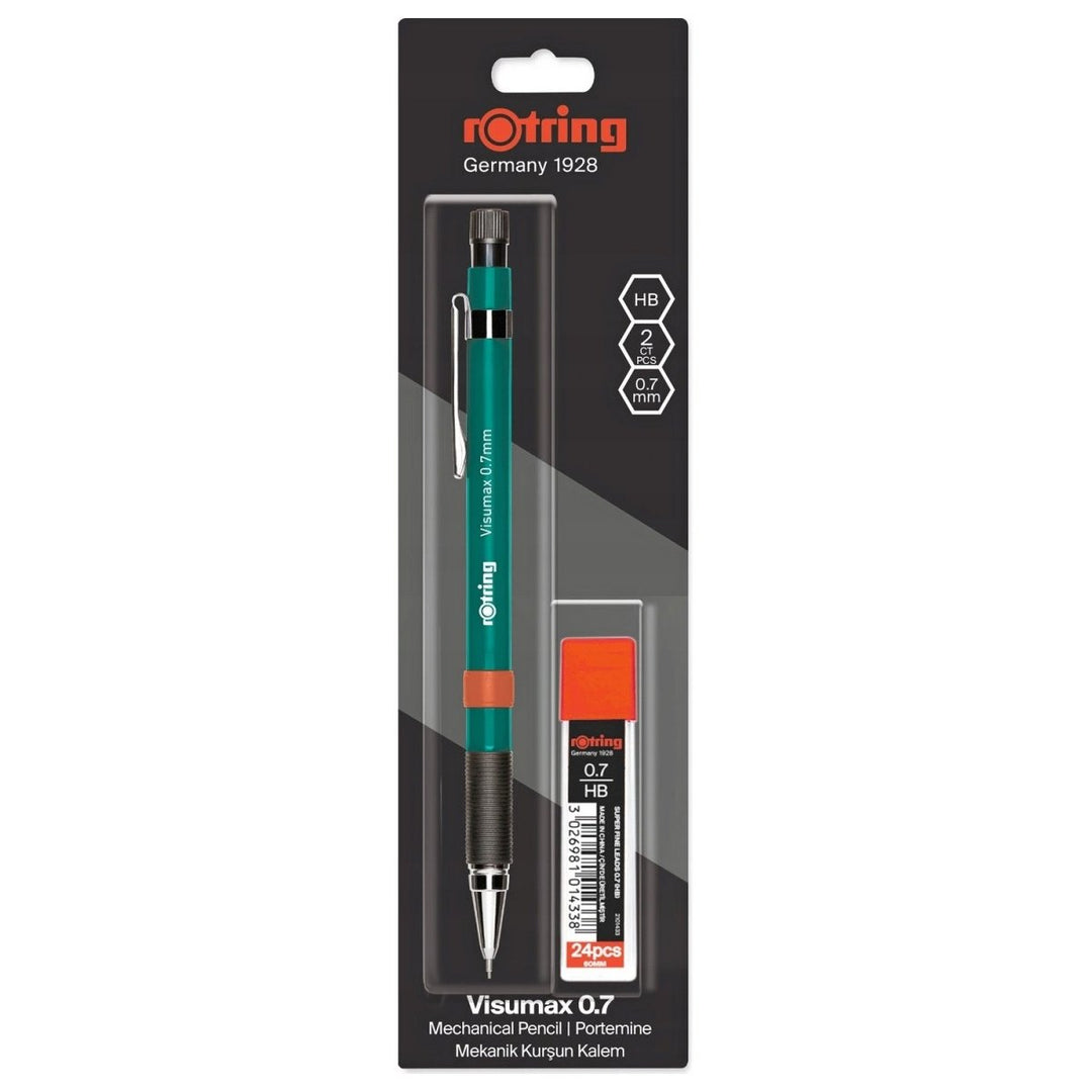 Rotring Visumax Mechanical Pencil 0.7 mm Green with 24 HB Leads Blister Pack - SCOOBOO - 2102716 Green - Mechanical pencil