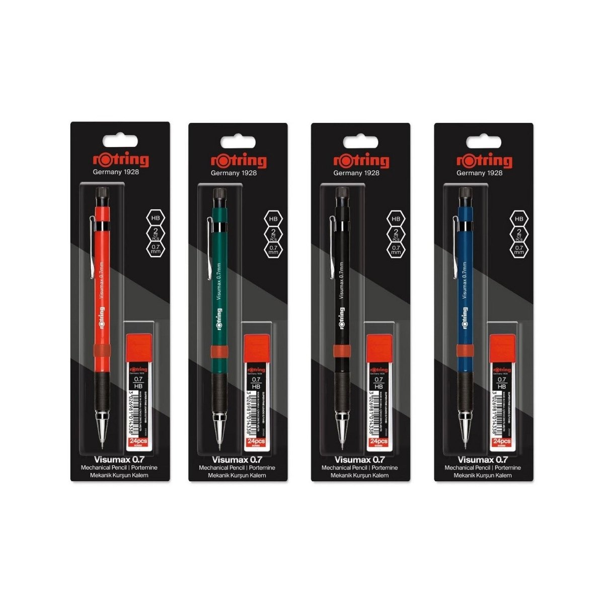 Rotring Visumax Mechanical Pencil 0.7 mm Green with 24 HB Leads Blister Pack - SCOOBOO - 2102716 Green - Mechanical pencil