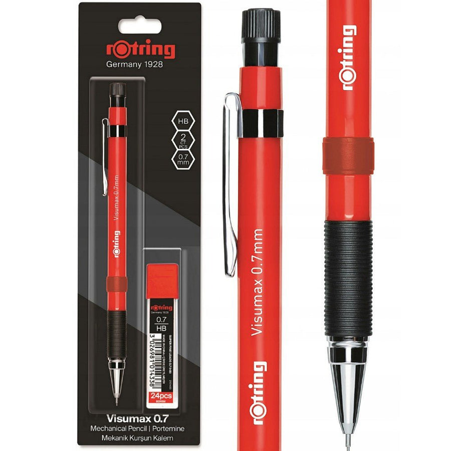 Rotring Visumax Mechanical Pencil 0.7 mm Red with 24 HB Leads Blister Pack - SCOOBOO - 2102716 Red - Mechanical pencil