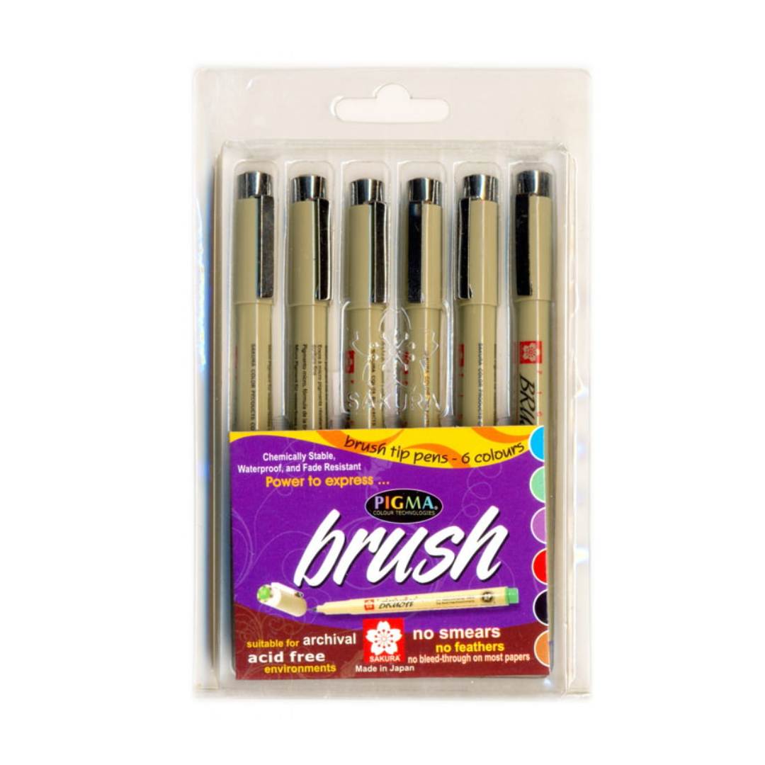 Sakura Brush Tip Pens Pack Of 6 - SCOOBOO - XSDK-BR6 - Brush Pens