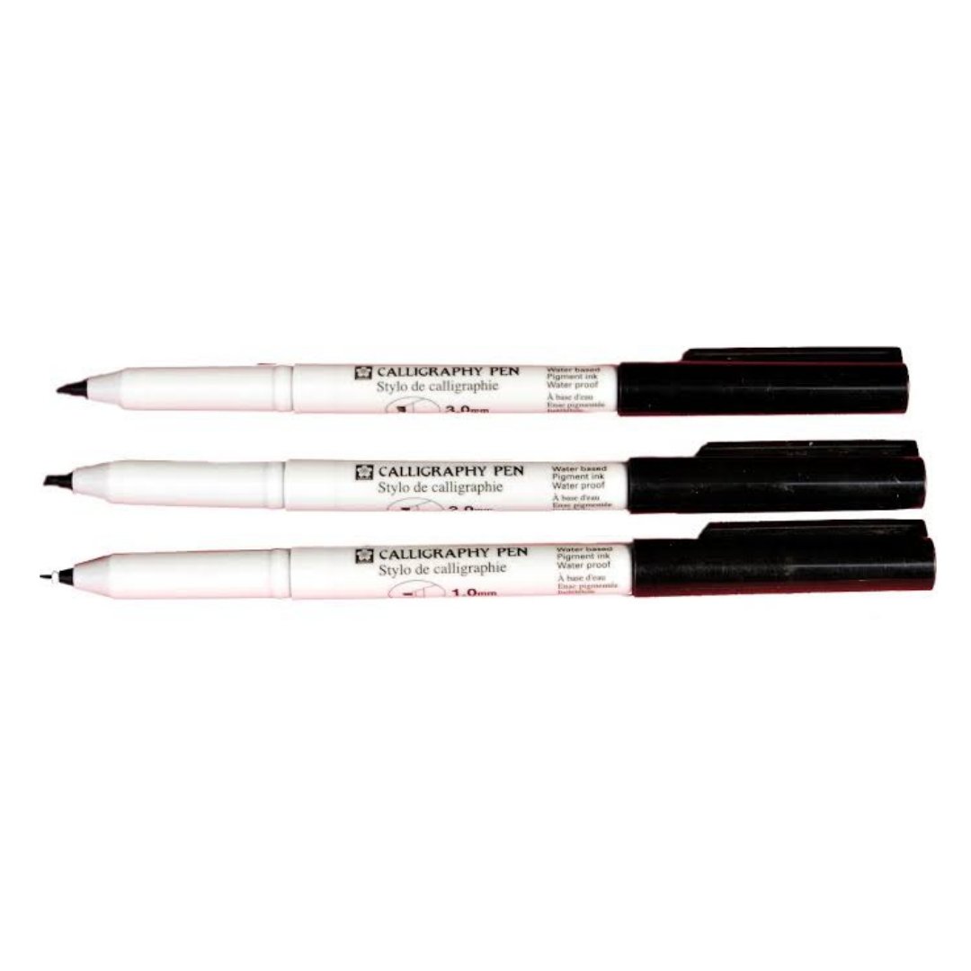 Sakura Calligraphy Pens Black Pack of 3 (1mm, 2mm, 3mm) - SCOOBOO - XCMKN-3BK - calligraphy pens