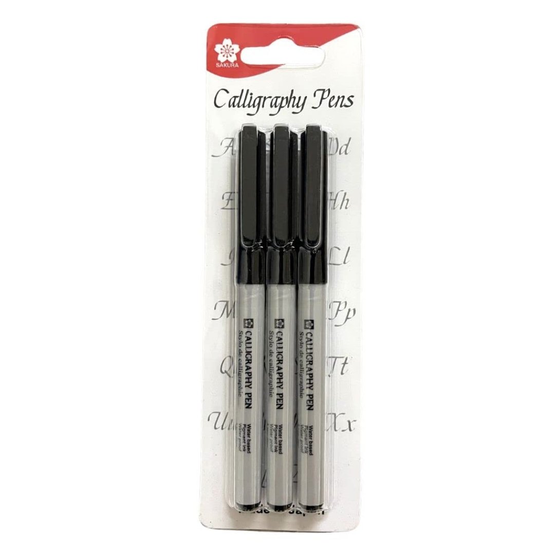 Sakura Calligraphy Pens Black Pack of 3 (1mm, 2mm, 3mm) - SCOOBOO - XCMKN-3BK - calligraphy pens