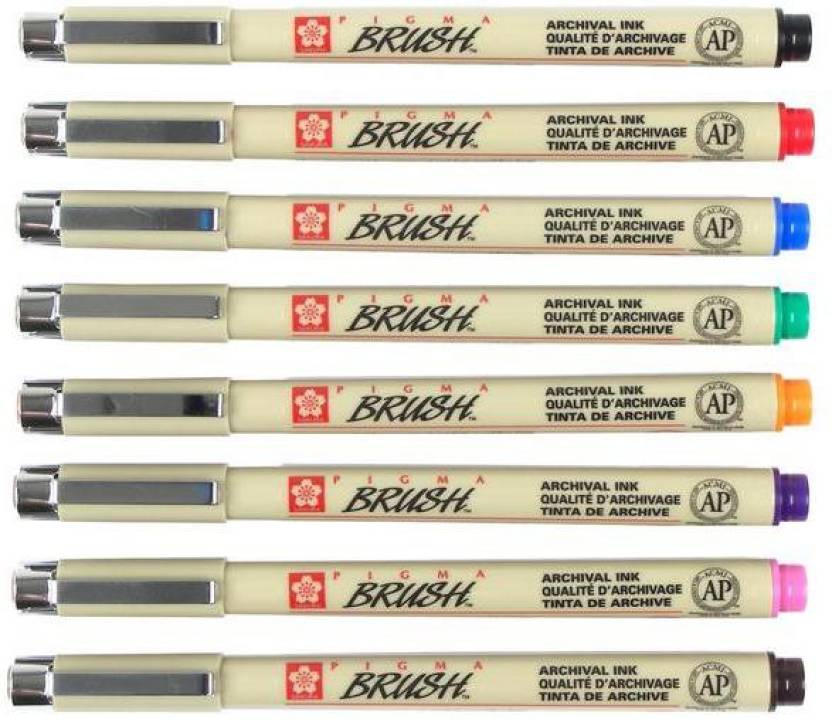 Sakura Pigma Brush Pen Set of 8 Assorted Colours - SCOOBOO - XSDK-BR8 - Brush Pens