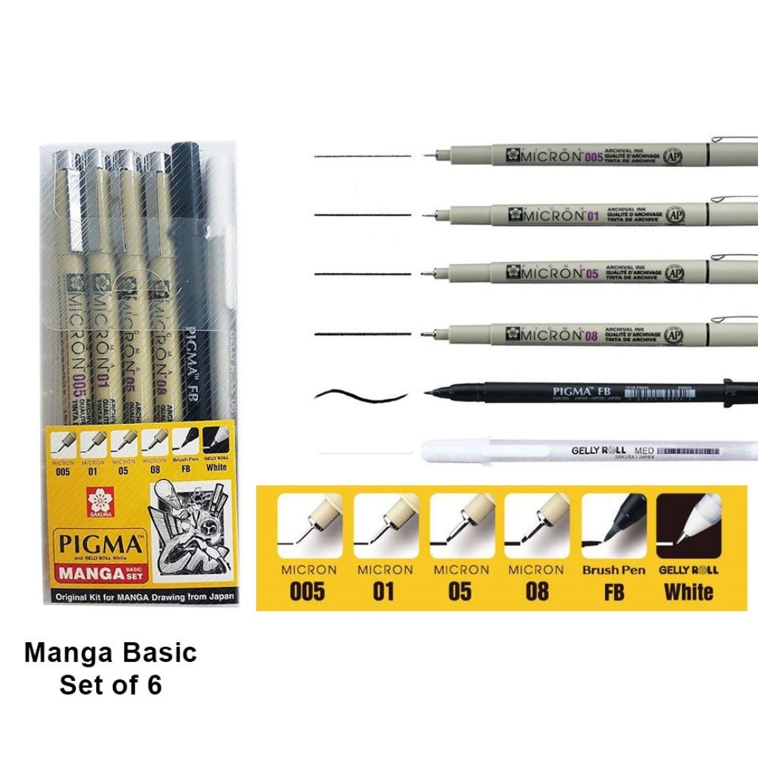 Sakura Pigma Manga Basic Set - SCOOBOO - XSDK-6M - Brush Pens