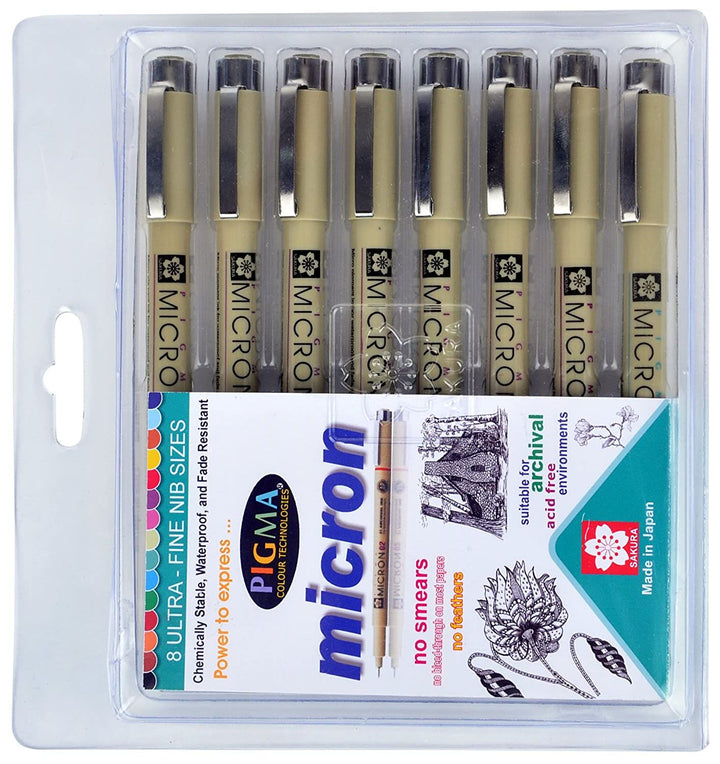 Sakura Pigma Micron Pens - Ultra Fine Nib - SCOOBOO - XSDK-8 - Fineliner