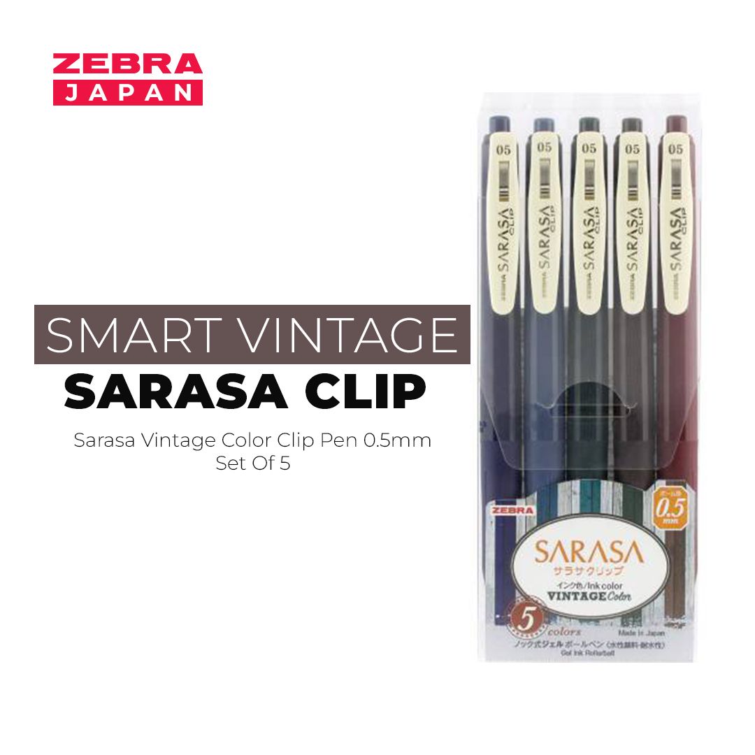 Sarasa Vintage Color Clip Pen 0.5mm-Set Of 5 - SCOOBOO - JJ15-5C-VI - Gel Pens