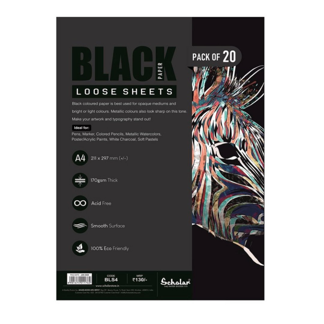 Scholar Loose Black Sheets A4 180GSM - SCOOBOO - BLS4 - Loose Sheets