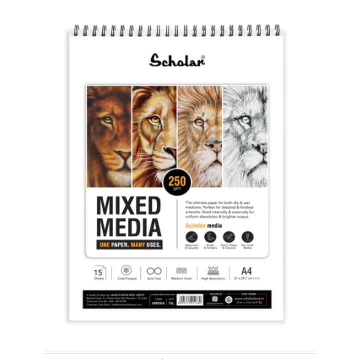Scholar Mixed Media Pad 250 GSM Cold Pressed - SCOOBOO - MMW4 - Sketch & Drawing
