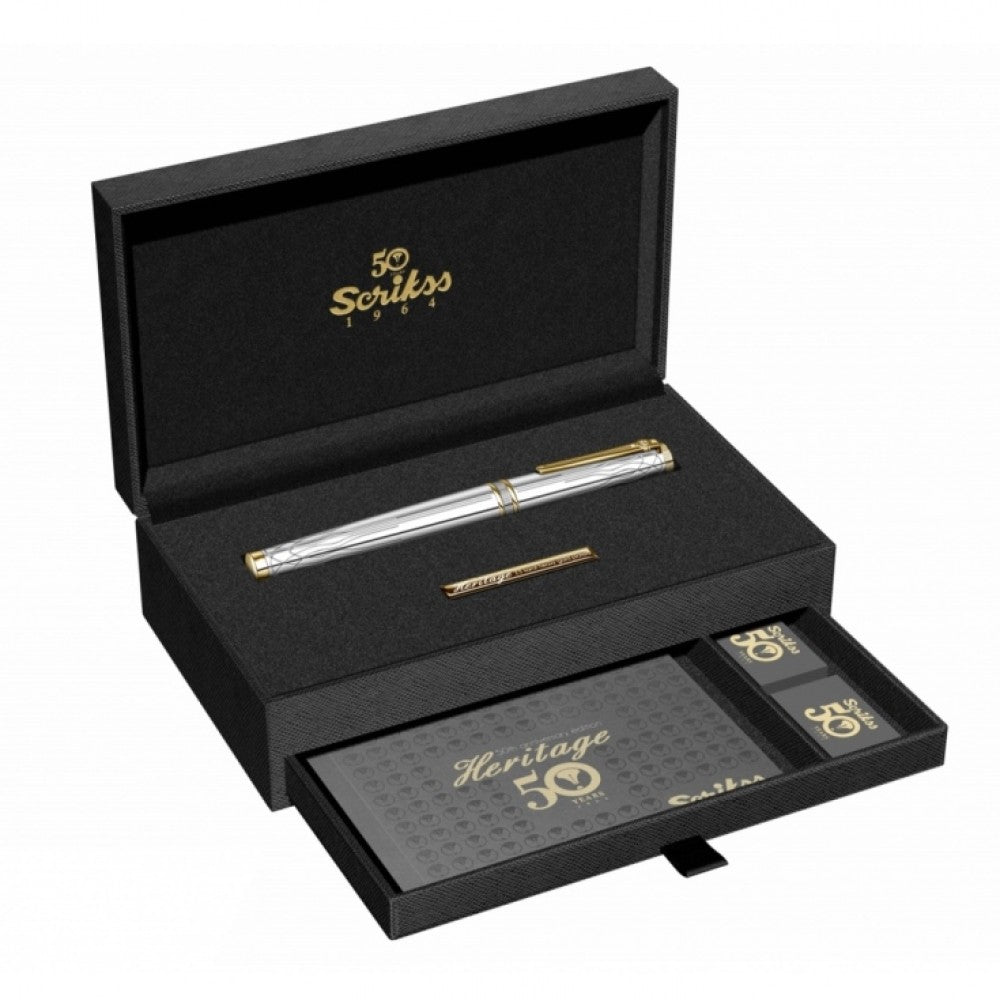 Scrikss Heritage Gold Chrome With 23k Gold Plated Engraved Design Roller ball Pen - SCOOBOO - 80761 - Roller Ball Pen