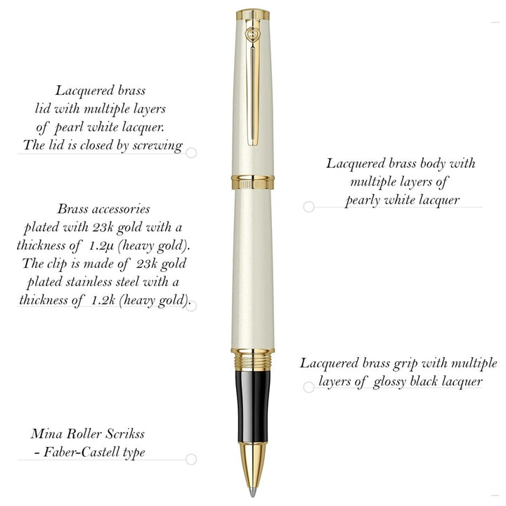 Scrikss Heritage Ivory Gold-GT Rollerball Pen - SCOOBOO - 84011 - Roller ball Pen