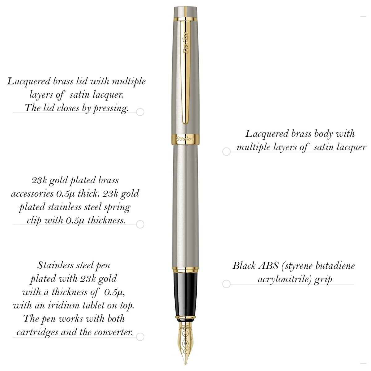 Scrikss Honour 38 Satin Gold-GT Fountain Pen - SCOOBOO - 62543 - Fountain pen