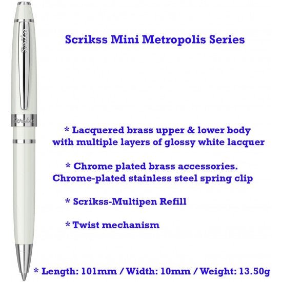 Scrikss Mini Metropolis Ivory-CT Ballpoint Pen - SCOOBOO - 71837 - Ball Pen