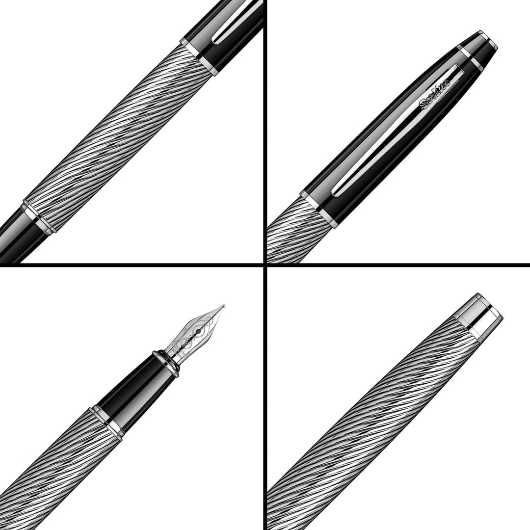 Scrikss Noble 35C Spiral Black Chrome Fountain Ink Pen-Medium Nib - SCOOBOO - 89122 - Fountain pen
