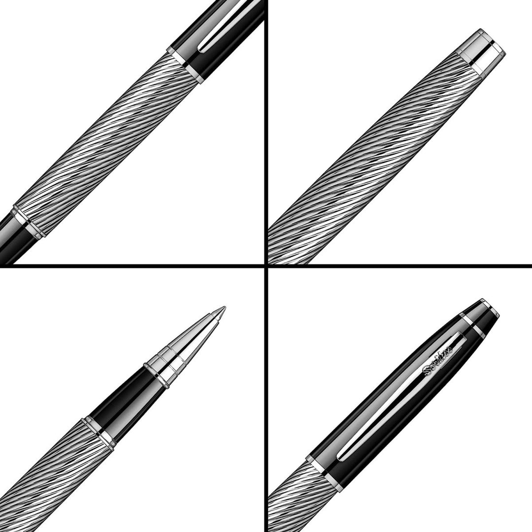 Scrikss Noble 35C Spiral Black Chrome Roller Ball Point Pen - SCOOBOO - 89139 - Roller ball Pen