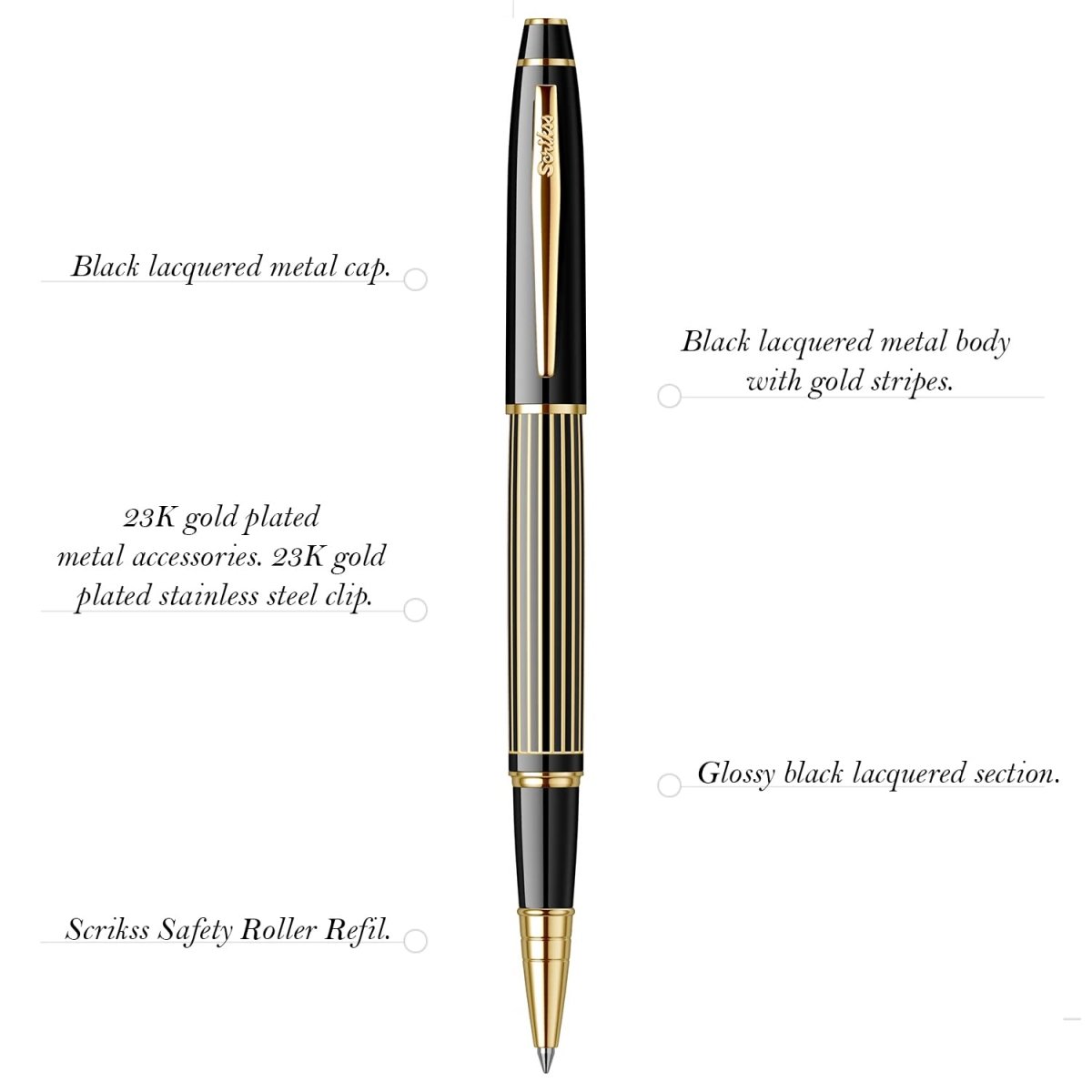 Scrikss Noble 35L Black GT Rollerball Pen - SCOOBOO - 88767 - Roller ball Pen