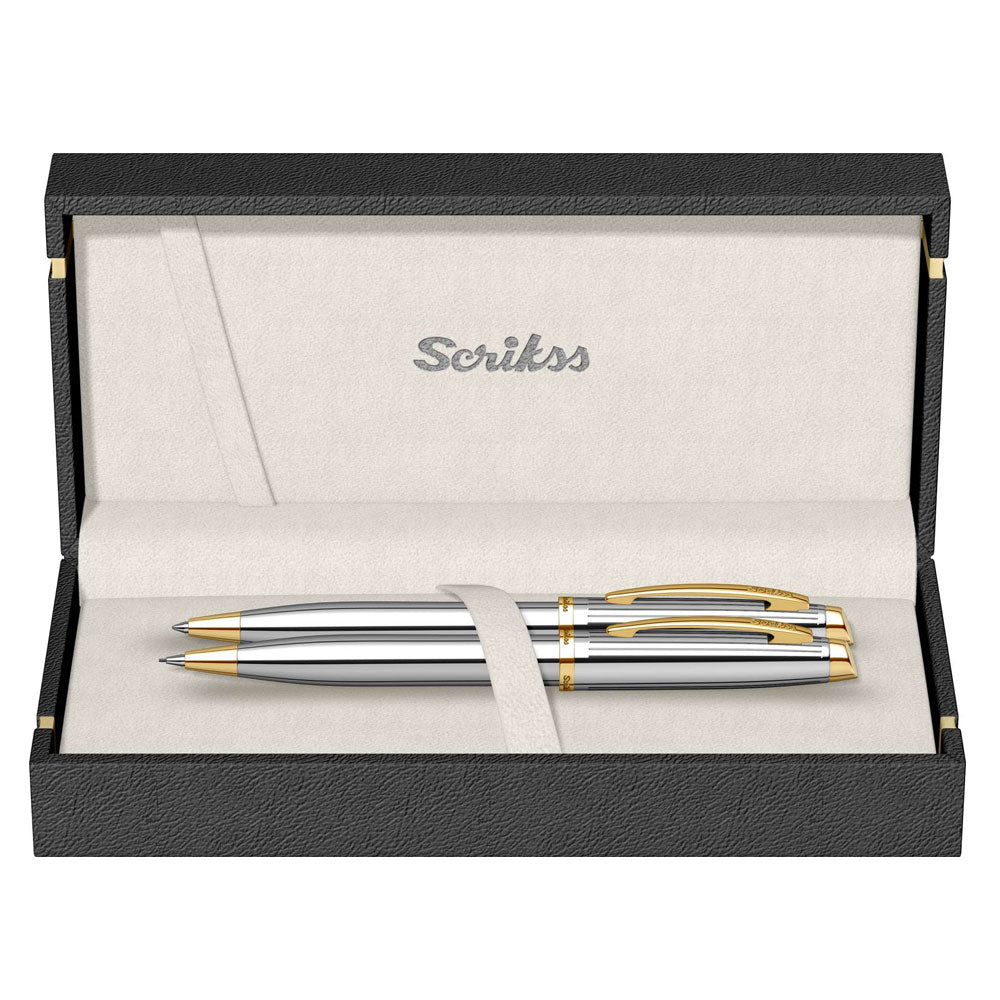 Scrikss Oscar 39 Gold Chrome FP+BP Set - SCOOBOO - 66895 - Fountain Pen