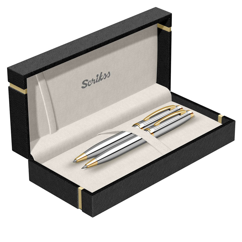 Scrikss Oscar 39 Gold Chrome FP+BP Set - SCOOBOO - 66895 - Fountain Pen