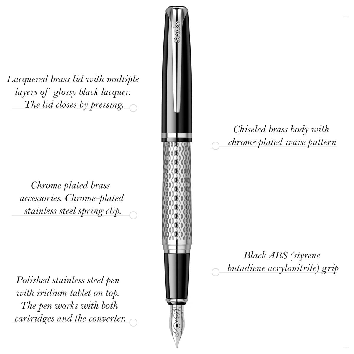 Scrikss Pera 477 Black-CT Fountain Pen+ Ballpoint Pen + Mechanical Pencil Set - SCOOBOO - 57268 - Fountain pen