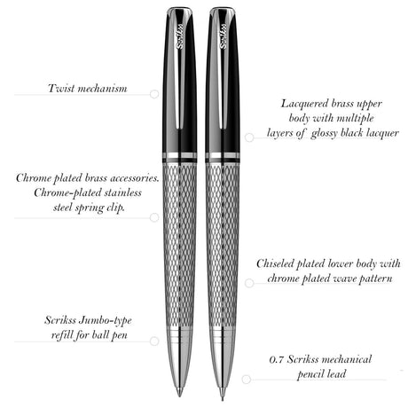 Scrikss Pera 477 Black-CT Fountain Pen+ Ballpoint Pen + Mechanical Pencil Set - SCOOBOO - 57268 - Fountain pen