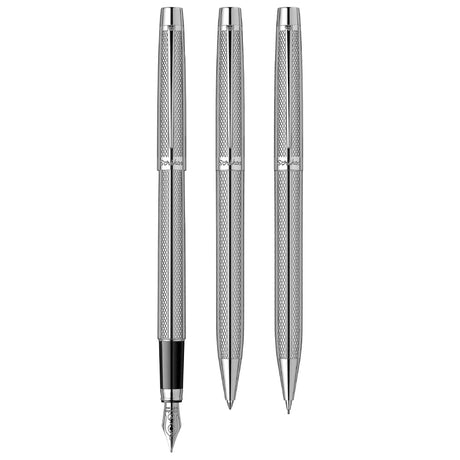 Scrikss Venus 722 Chrome CT Fountain+ Ballpoint Pen+ Mechanical Pencil Set - SCOOBOO - 71660 - Fountain pen