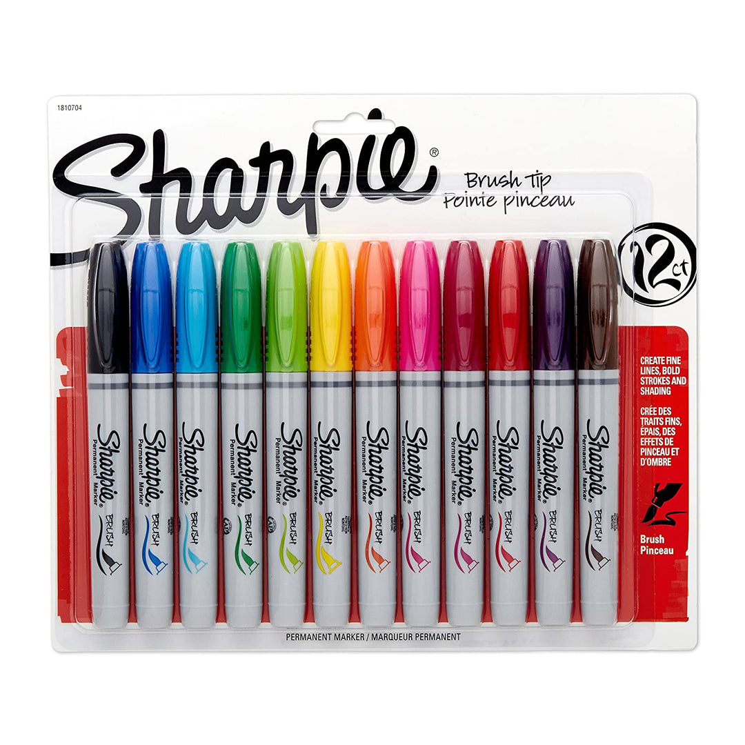 Sharpie Brush Tip Permanent Marker, Assorted Colors - SCOOBOO - 1810704 - White-Board & Permanent Markers