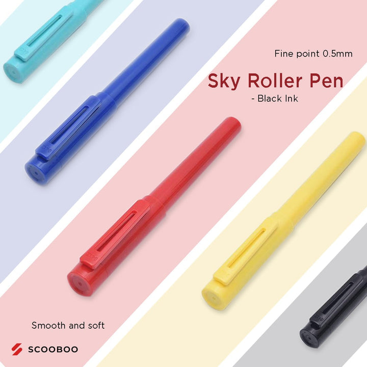 Sky Roller Ball Pen 0.5mm Black Ink - SCOOBOO - Kaco-Sky-pack of 5 - Roller Ball Pen