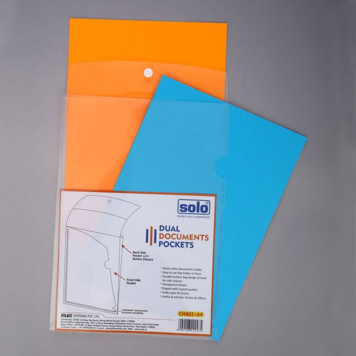 Solo Dual Documents Pockets - A4 (Pack Of 4) - SCOOBOO - CH402 - Folders & Fillings