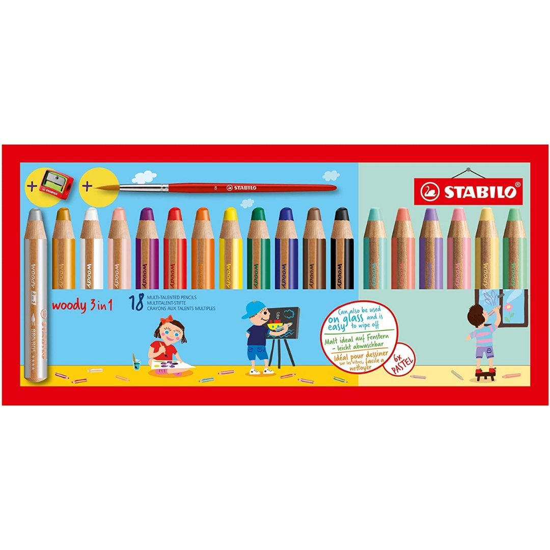 Stabilo Woody 3 in 1 Pencil Set, 18-Color - SCOOBOO - 880/18-4 - Coloured Pencils