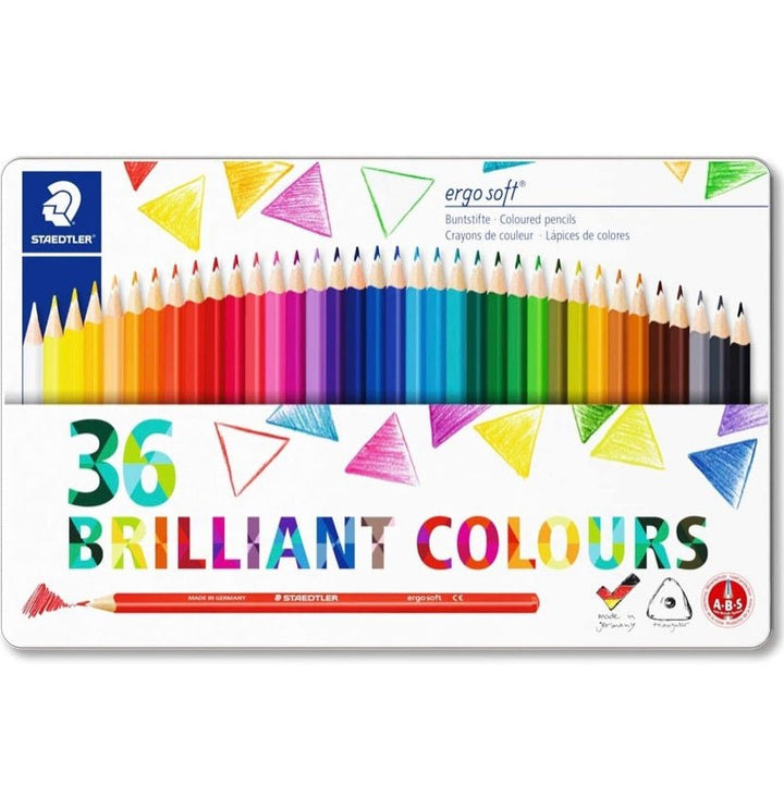 Staedtler Ergosoft Triangular Colouring Pencil, Assorted Colours, Tin of 36 - SCOOBOO - 156-M36 - Coloured Pencils