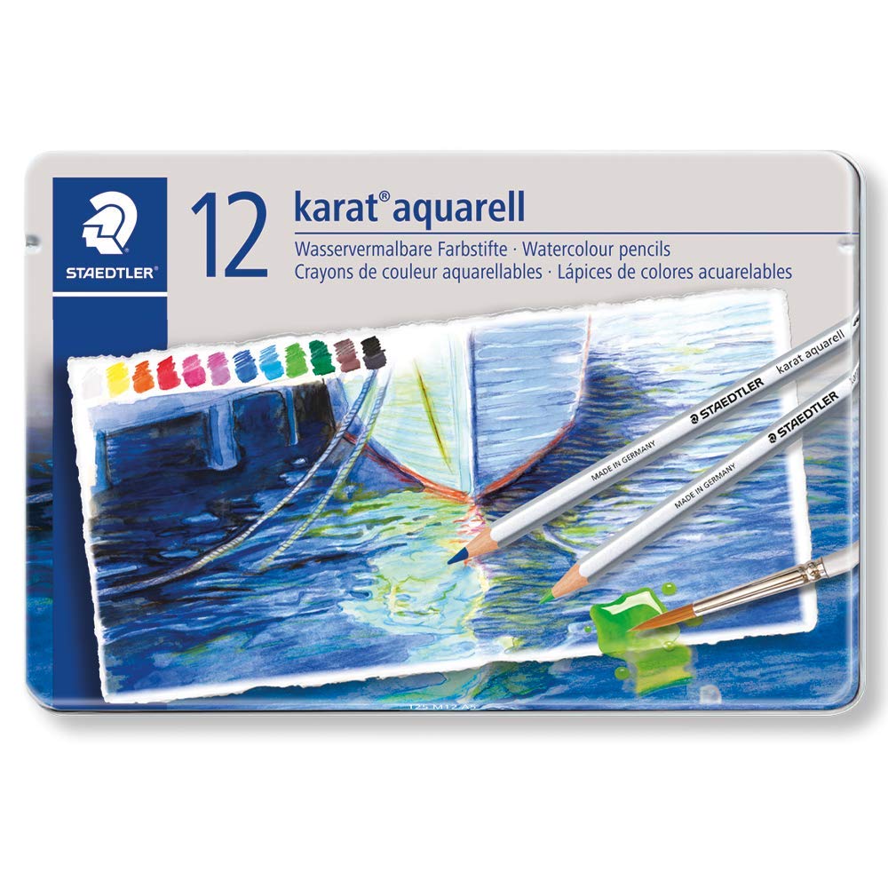 Staedtler Karat Aquarell Colour Pencils Metal Box Set - SCOOBOO - 125M12 - Watercolour Pencils