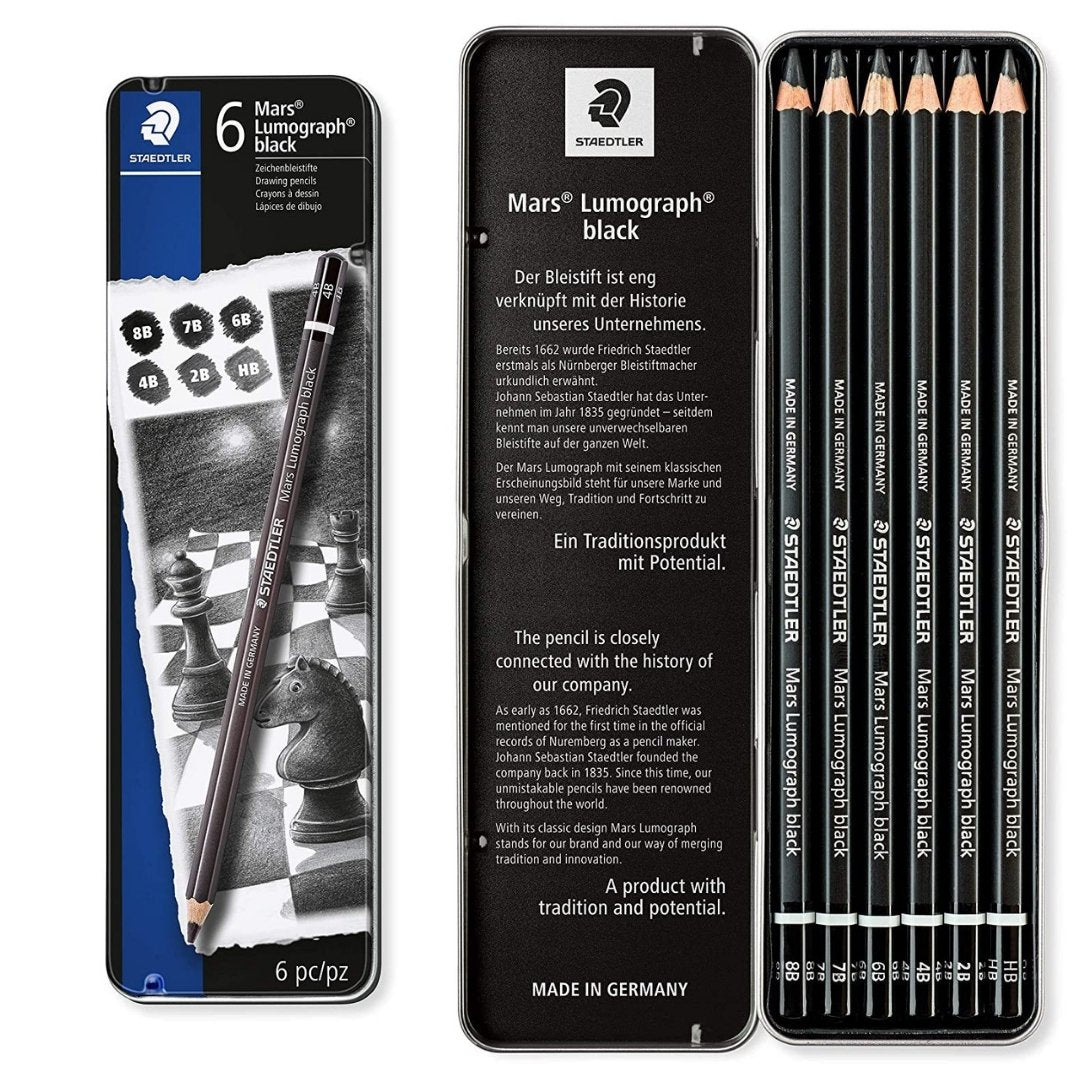 Staedtler Mars Lumograph Drawing Pencils - SCOOBOO - 100B G6 - Sketch pencils