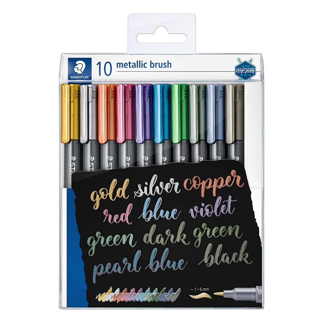 Staedtler Metallic Brush Pen - 10 Assorted Colors - SCOOBOO - 8321 TB10 - Brush Pens