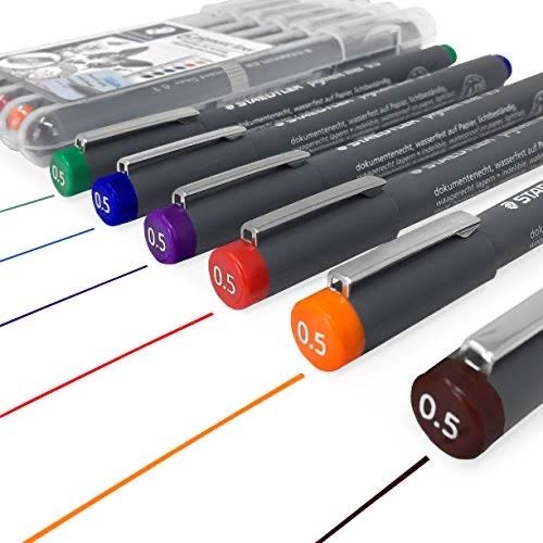 Staedtler 308 Pigment Liner 0.5 Assorted Colours Set of 12