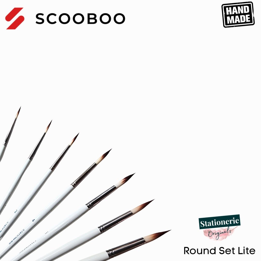 Stationerie Handcrafted Round Set Of 7 Lite Salwood Edition - SCOOBOO - Paint Brushes & Palette Knives