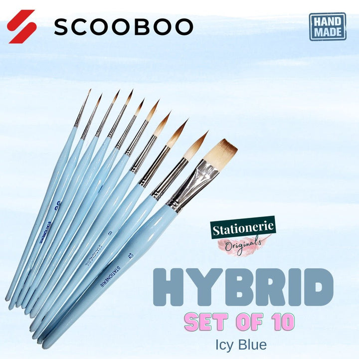 Stationerie Handcrafted Signature Hybrid Set Of 10 Salwood - SCOOBOO - Paint Brushes & Palette Knives