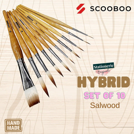 Stationerie Handcrafted Signature Hybrid Set Of 10 Salwood - SCOOBOO - Paint Brushes & Palette Knives