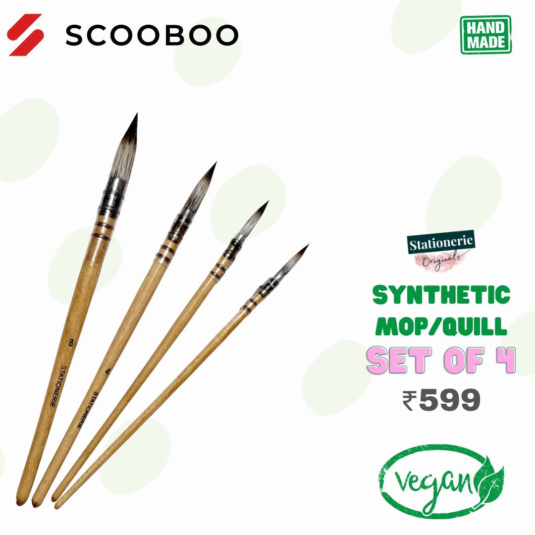 Stationerie Pointed MOPS Set Of 4 Salwood (Premium Goat Hair) - SCOOBOO - Paint Brushes & Palette Knives