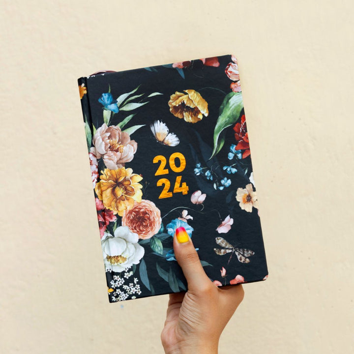 The Art Loom 2024 Annual Planner | Black Floral Bloom - SCOOBOO - ARP2402 - Planners