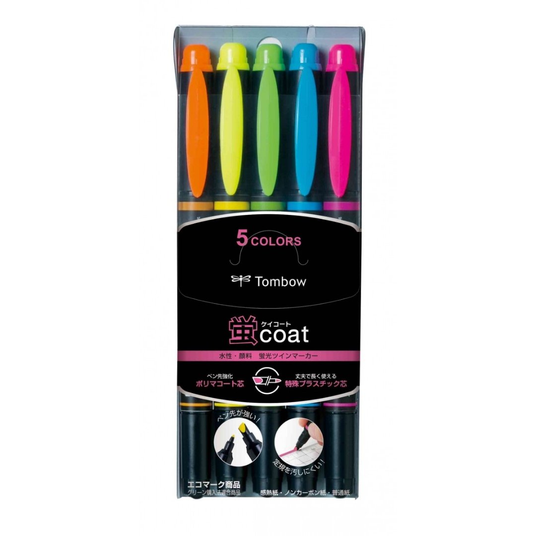 TOMBOW Edge Dual Tip Highlighter, Set Of 5 - SCOOBOO - WA-TC5C - Highlighter