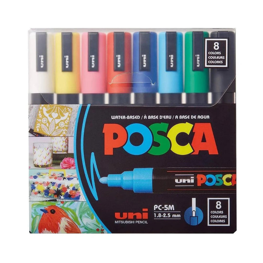 Uni Ball Posca PC-5m Markers Set- Pack of 8 - SCOOBOO - PC-5M 8C - Highlighter