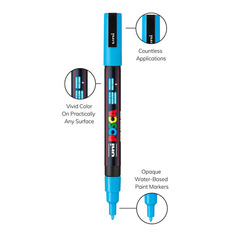 Uni-Ball Posca Water-Based Paint Marker (All Kinds of surface) - PC-3M 0.9-1.3MM - SCOOBOO - PC-3M 8U - Glass Paints & Markers