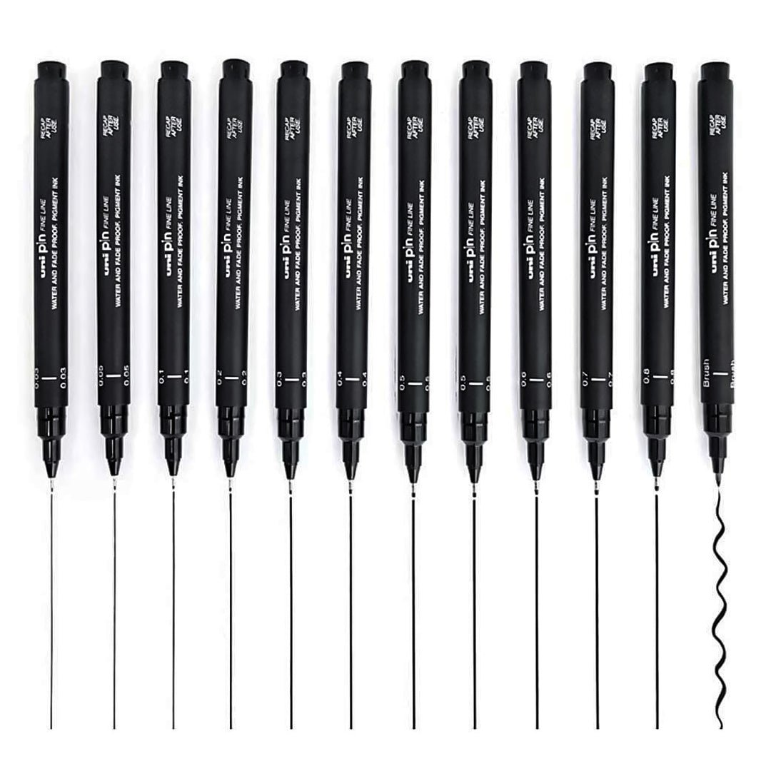 Uniball Pin Black Fineliners Set Of 12 - SCOOBOO - PIN-200 - Fineliner