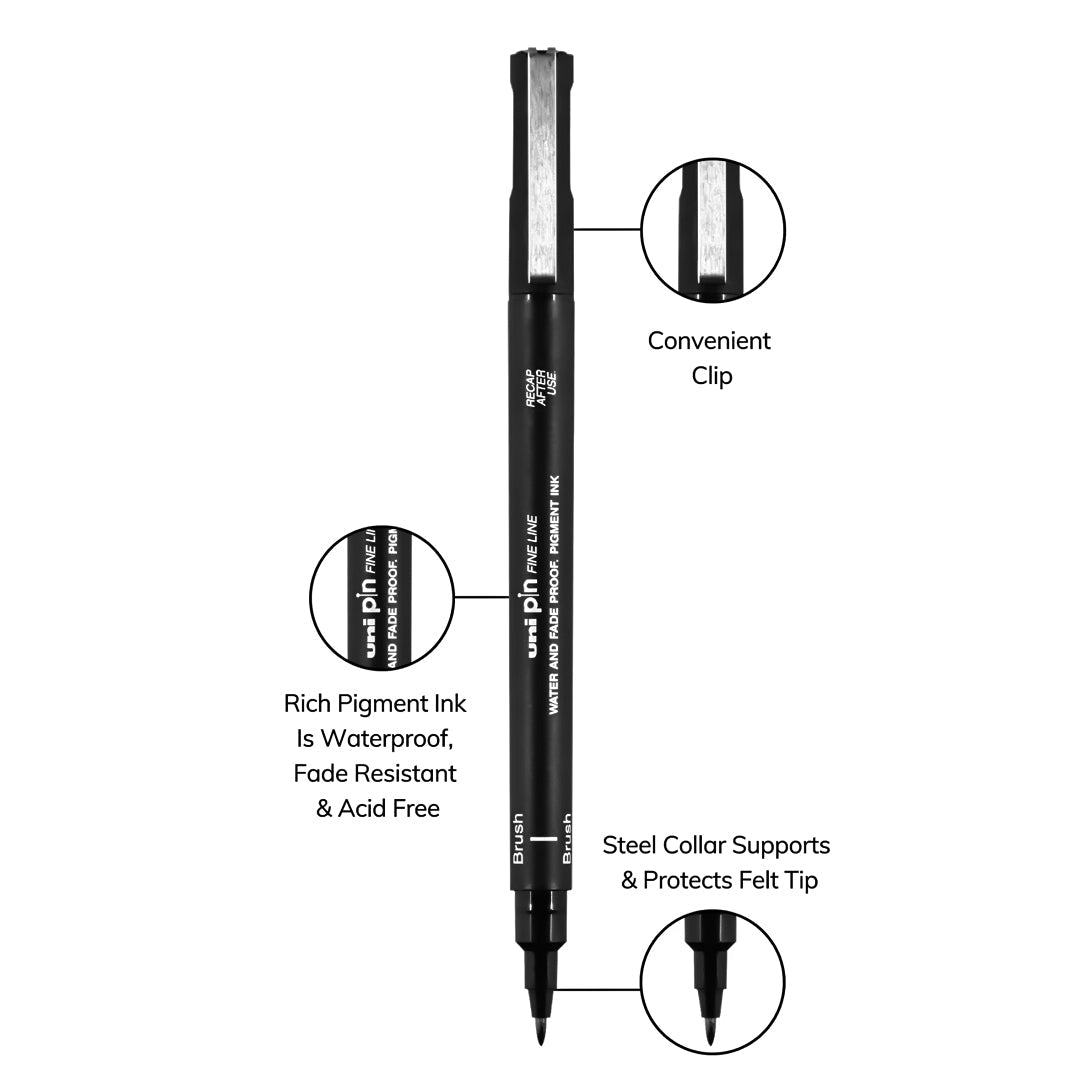 Uniball Pin Black Fineliners Set Of 12 - SCOOBOO - PIN-200 - Fineliner