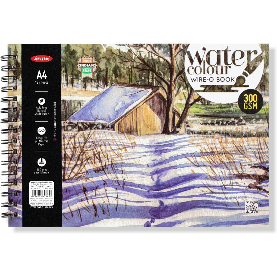 ANUPAM WATERCOLOR WIRE-O BOOK - 300 GSM - SCOOBOO - 328645 - Watercolour Pads & Sheets