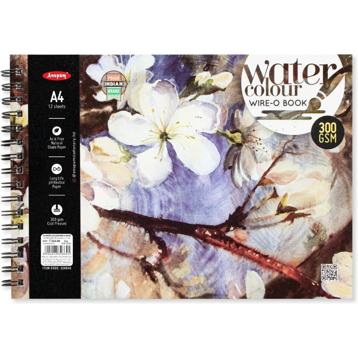 ANUPAM WATERCOLOR WIRE-O BOOK - 300 GSM - SCOOBOO - 328645 - Watercolour Pads & Sheets