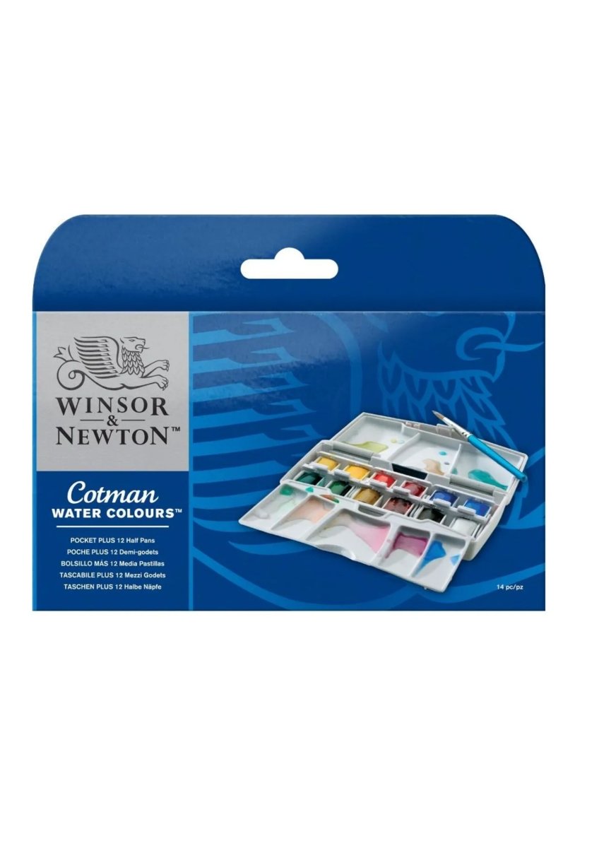 Winsor & Newton Cotman Water Colours Pocket Plus - Set of 12 Half Pans - SCOOBOO - 0390373 - Water Colors