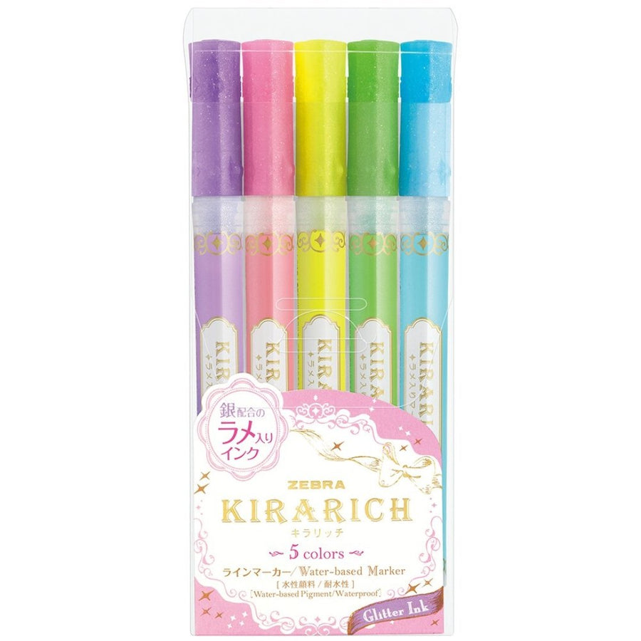 Zebra Kirarich Water Based Glitter Marker Pack Of 5 - SCOOBOO - WKS18-5C - Marker