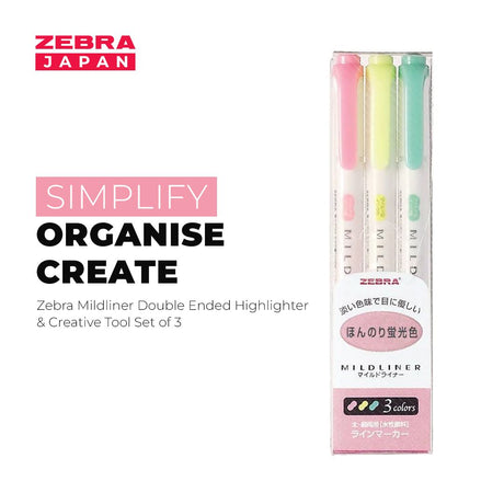 Zebra Mildliner Double Ended Highlighter & Creative Tool Set of 3 - SCOOBOO - WKT7-3C-N - Fineliner